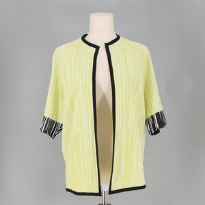 MING WANG Striped Open Front Jacket 3/4 Sleeve Yellow/Black Size M